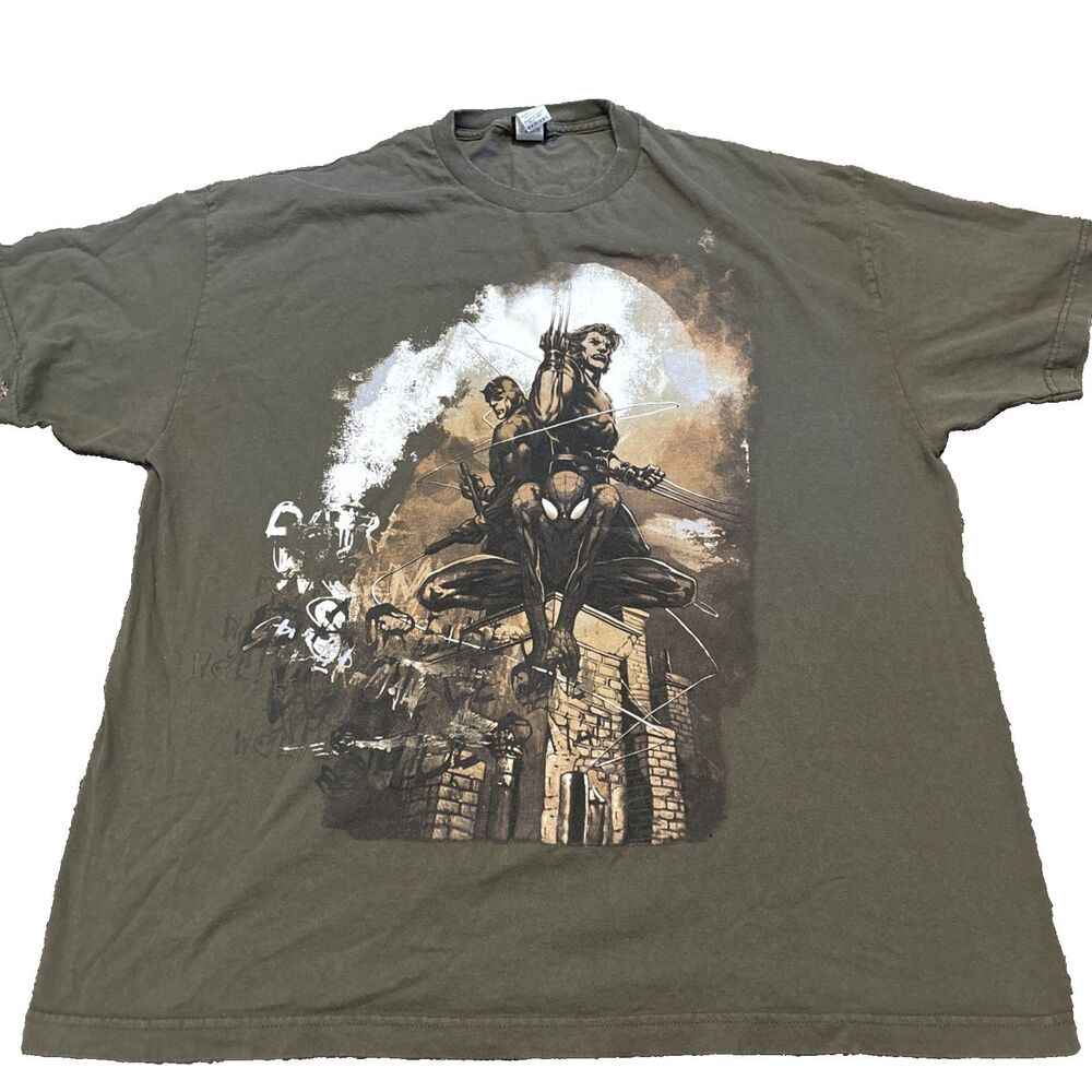Marvel Mad Engine Y2K T Shirt Wolverine Daredevil Spiderman 2XL